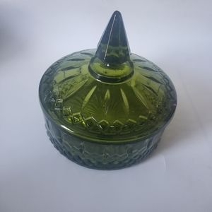 🟣Vintage green glass candy dish